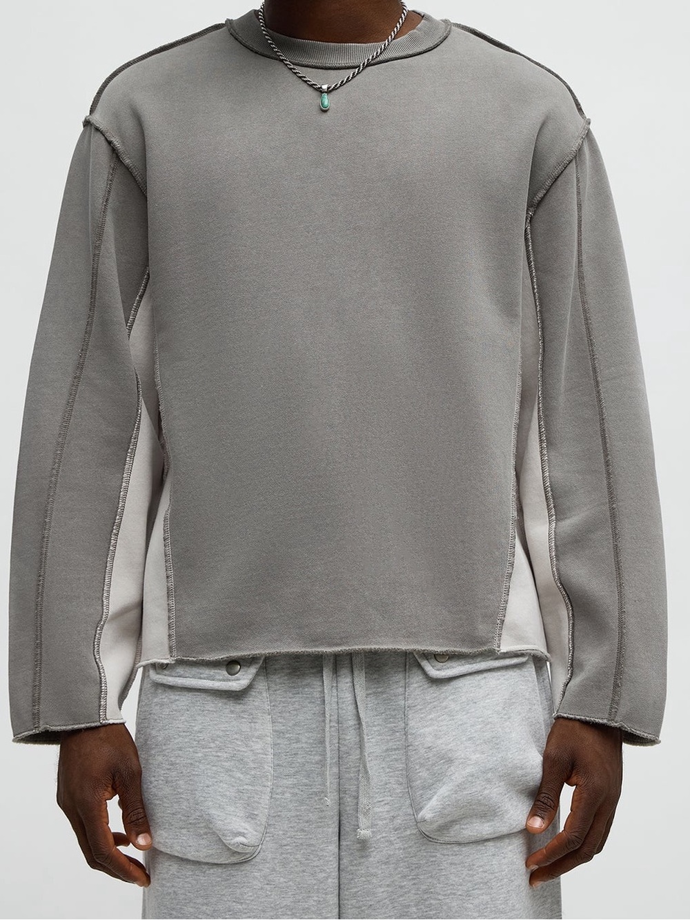 3/50$Men's Crewneck Sweatshirt in Gray with Contrast Side Panels